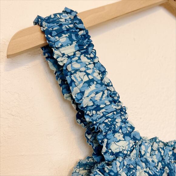 NWT House Of Harlow 1960 Smocked Ruffle Sleeveless Blouse Martine Blue Small - Picture 9 of 11